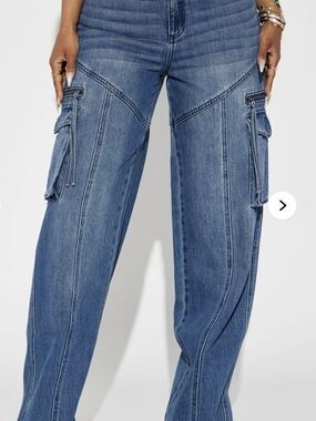 Cargo Straight Leg Jeans - Medium Wash